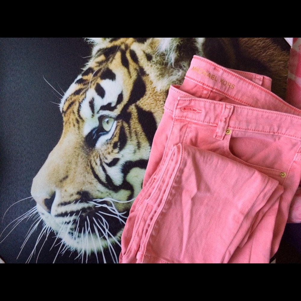 Micheal Kors pink coral jeans with zipper front